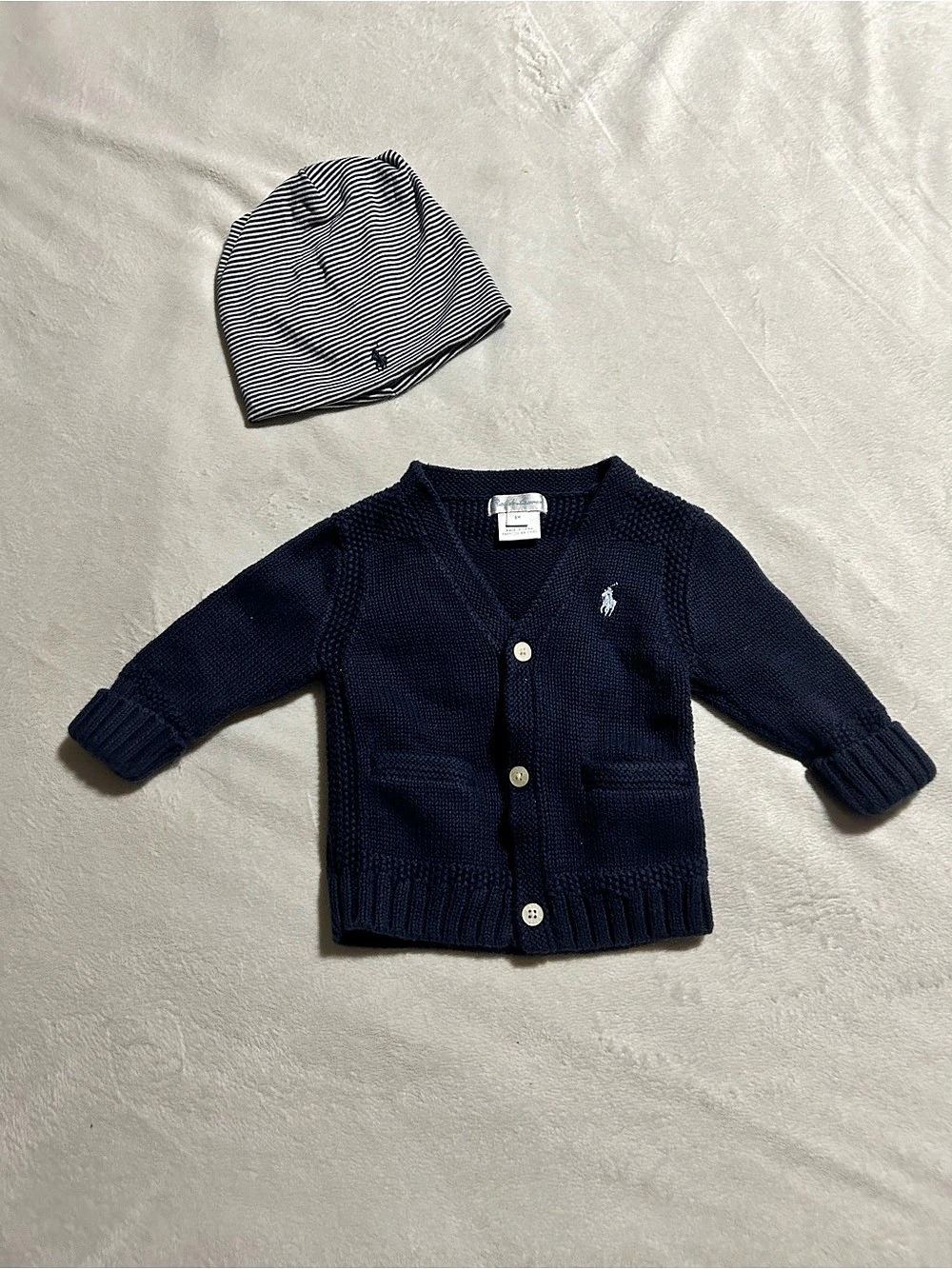 Vintage Ralph Lauren Baby Cotton Cardigan and Beanie Hat Set